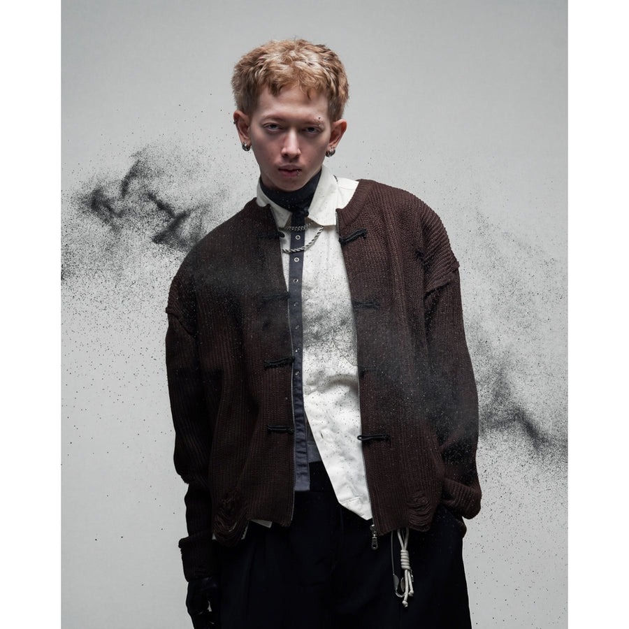 Hierarchy Studios - Distressed Chinese / Shanghai Knit Zipper Sweater