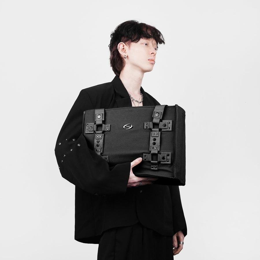 PRE ORDER Black Metal Plate Stud Tote Bag