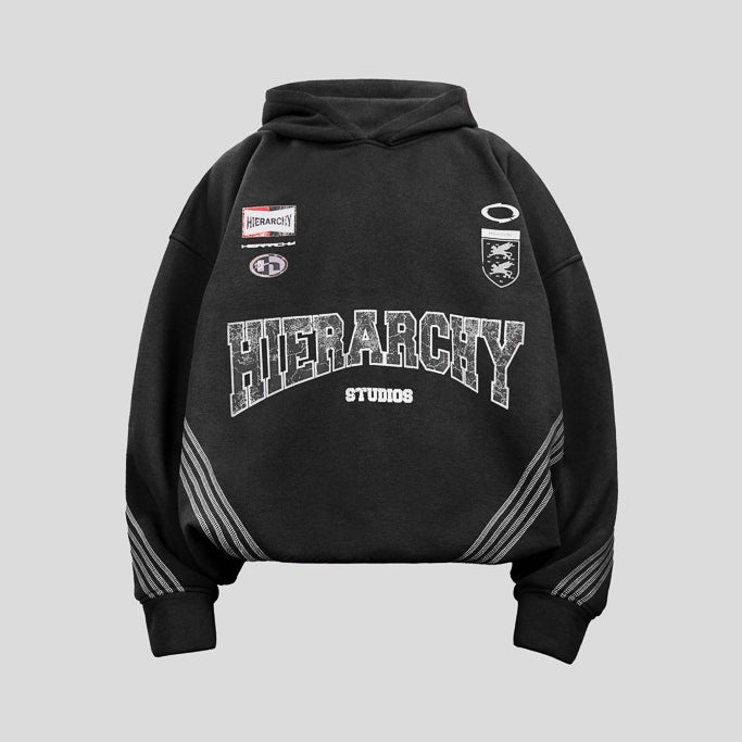 Hierarchy Studios FS - Black Four Stripes Boxy Oversized Hoodie