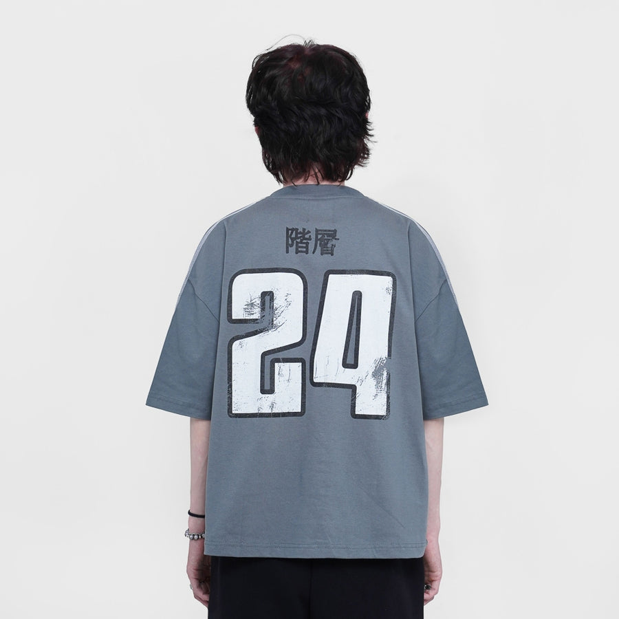 HIERARCHY STUDIOS TMTNW - Slate Blue Four Stripes Boxy Oversized T-Shirt