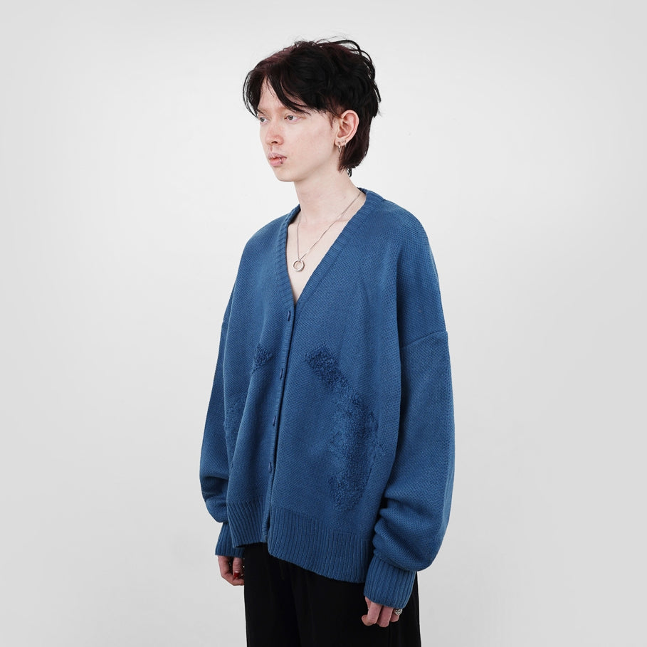 Hierarchy Studios FA - Blue Distressed Gun Oversized Knit Cardigan