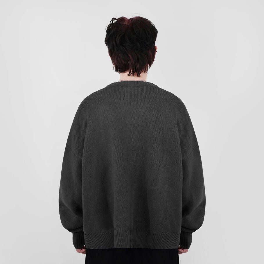 Hierarchy Studios FA - Dark Grey Distressed Gun Oversized Knit Cardigan