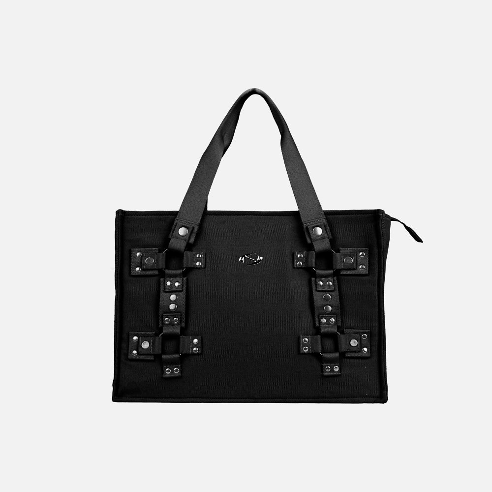 PRE ORDER Black Metal Plate Stud Tote Bag