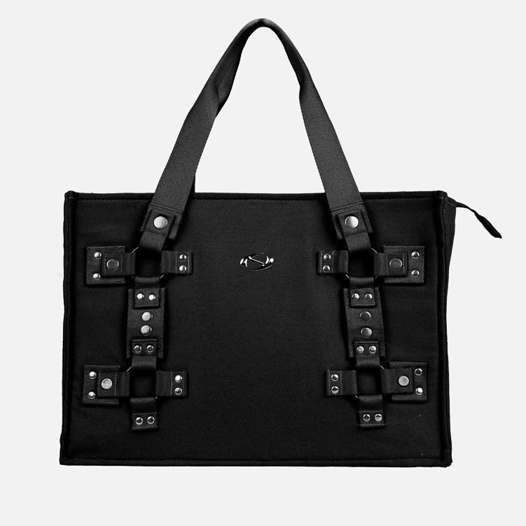 PRE ORDER Black Metal Plate Stud Tote Bag