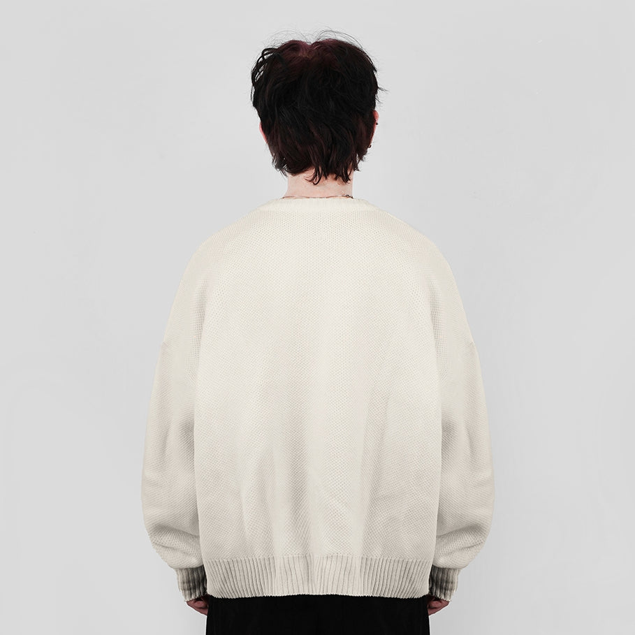 Hierarchy Studios FA - White Distressed Gun Oversized Knit Cardigan