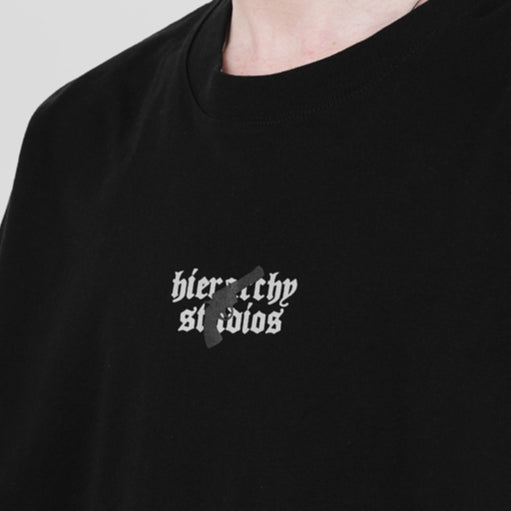 Hierarchy Studios FA - Black Embossed Cross Gun Wide Boxy Oversized T-Shirt