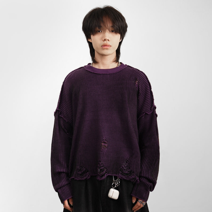 HIERARCHY STUDIOS Chroma - Distressed Purple Flux Oversized Knit Sweater