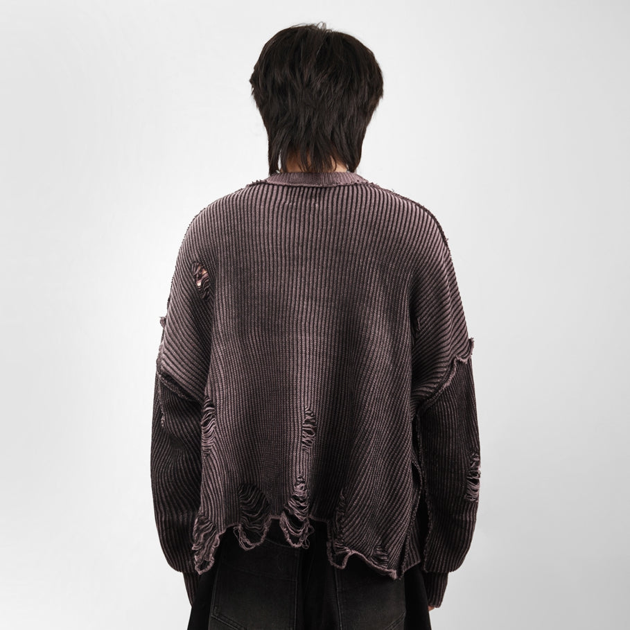 HIERARCHY STUDIOS Chroma - Distressed Pink Flux Oversized Knit Sweater