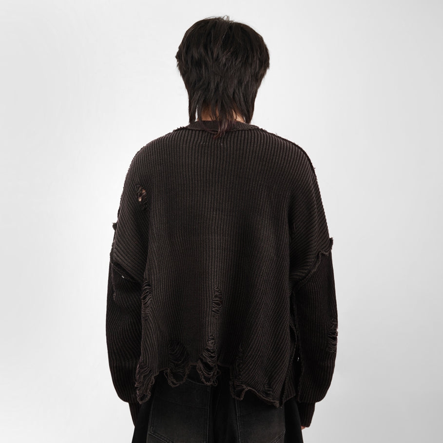 HIERARCHY STUDIOS Chroma - Distressed Brown Flux Oversized Knit Sweater