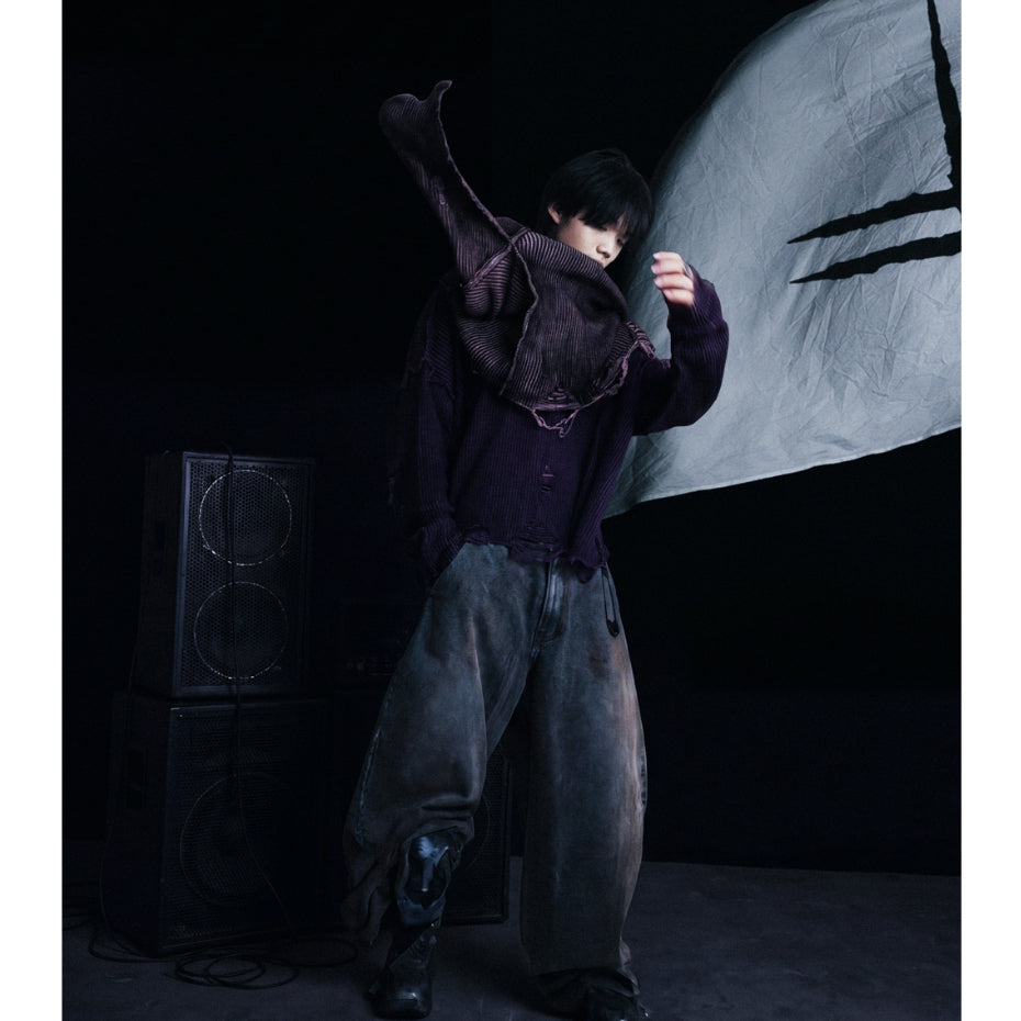 HIERARCHY STUDIOS Chroma - Distressed Purple Flux Oversized Knit Sweater