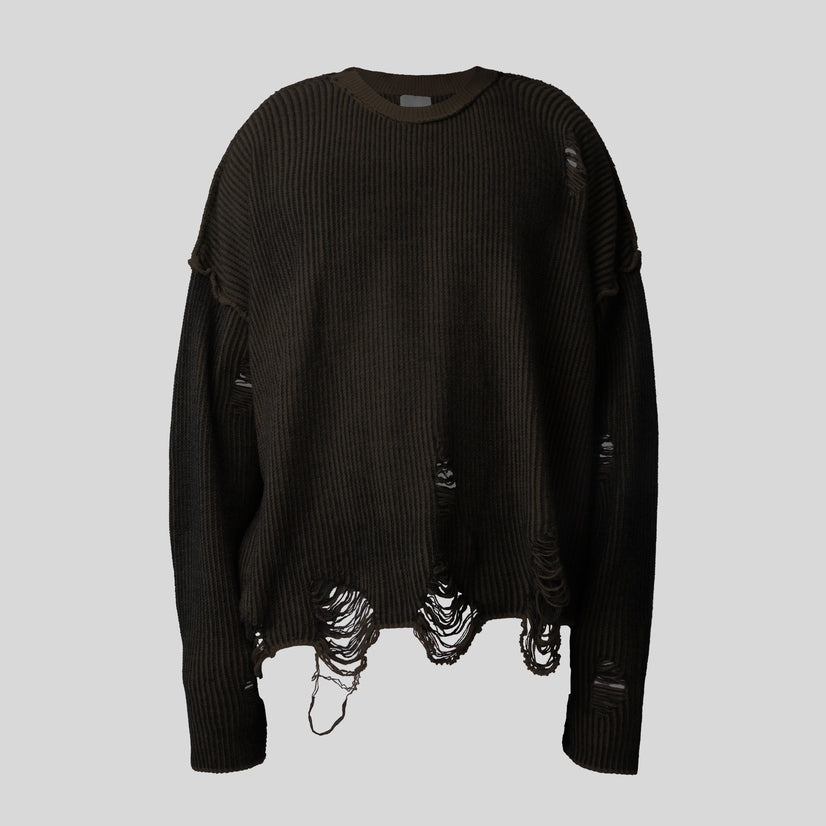 HIERARCHY STUDIOS Chroma - Distressed Brown Flux Oversized Knit Sweater