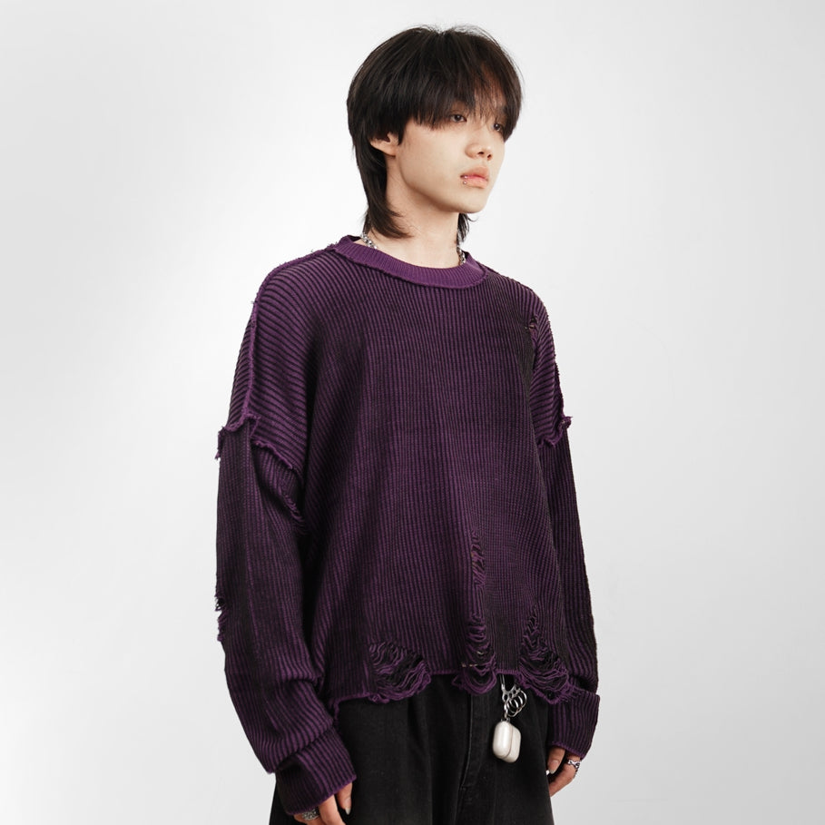 HIERARCHY STUDIOS Chroma - Distressed Purple Flux Oversized Knit Sweater