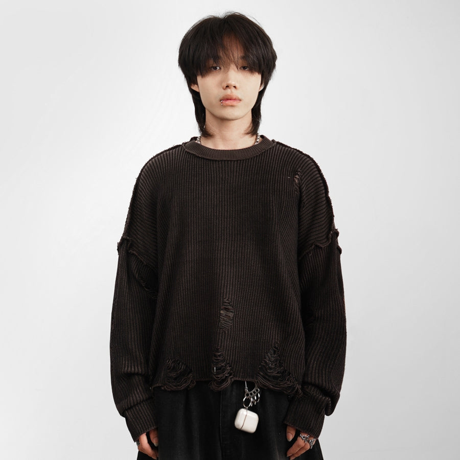 HIERARCHY STUDIOS Chroma - Distressed Brown Flux Oversized Knit Sweater