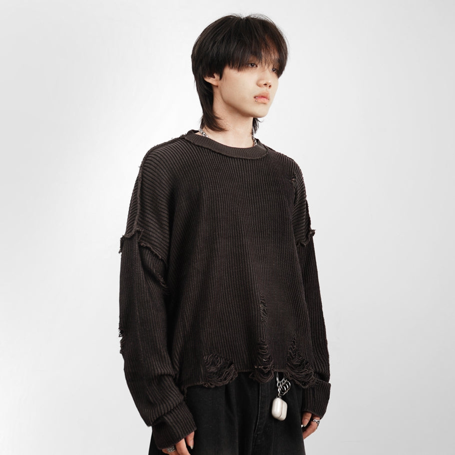HIERARCHY STUDIOS Chroma - Distressed Brown Flux Oversized Knit Sweater