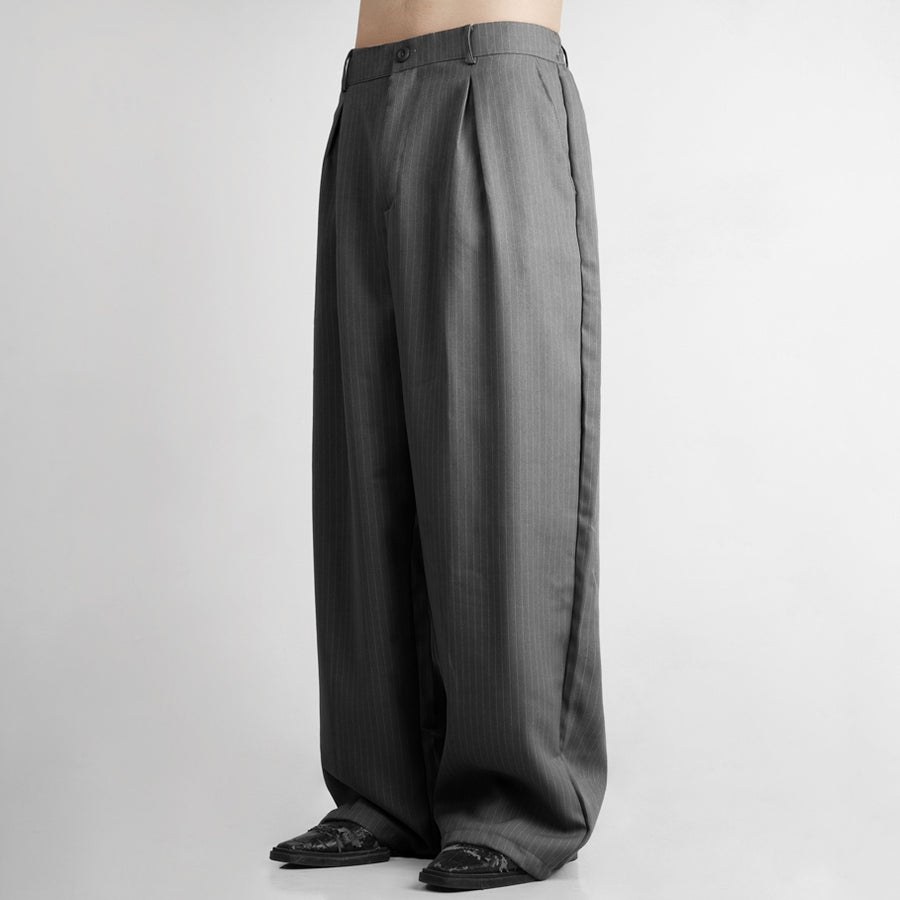 HIERARCHY STUDIOS Unruled - Stripes Dark Grey Tuck Trousers