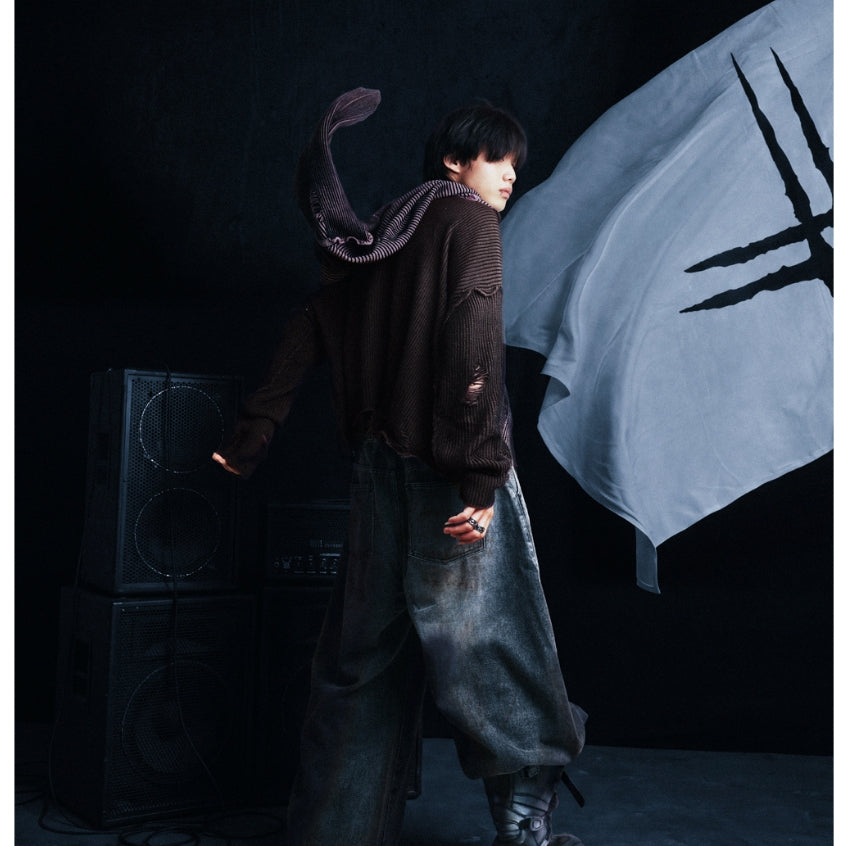 HIERARCHY STUDIOS Chroma - Distressed Brown Flux Oversized Knit Sweater