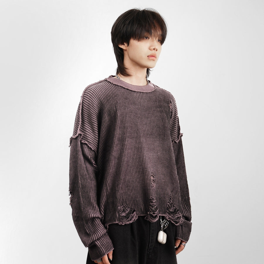 HIERARCHY STUDIOS Chroma - Distressed Pink Flux Oversized Knit Sweater