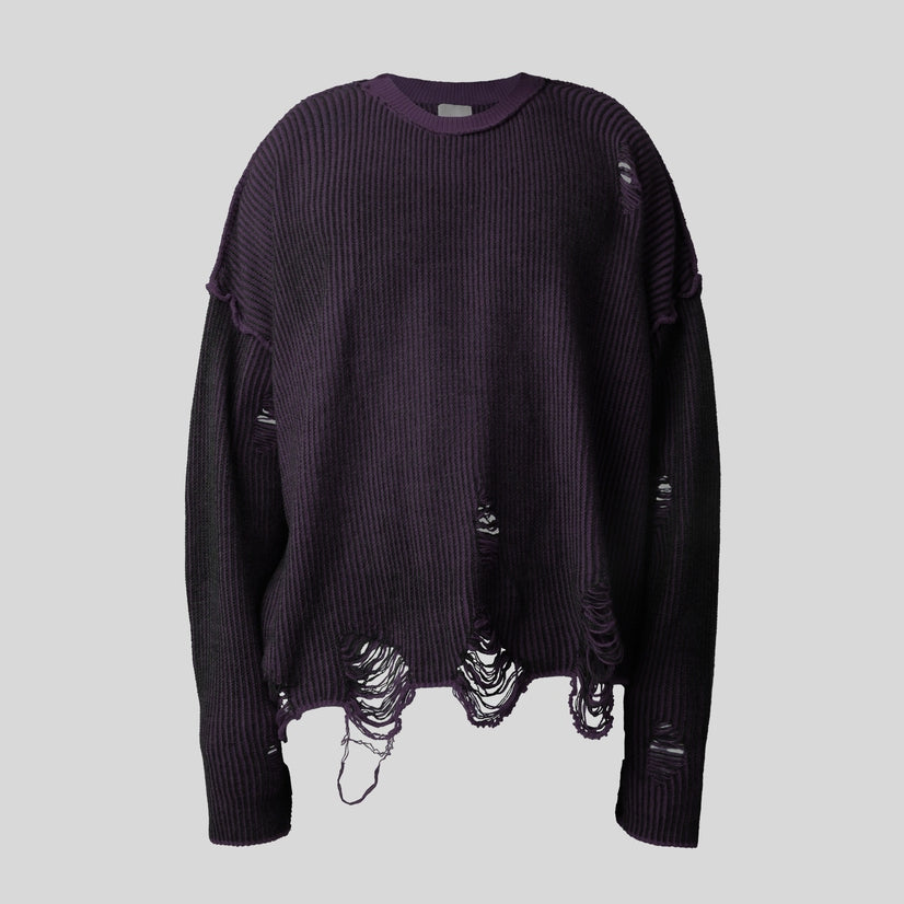 HIERARCHY STUDIOS Chroma - Distressed Purple Flux Oversized Knit Sweater