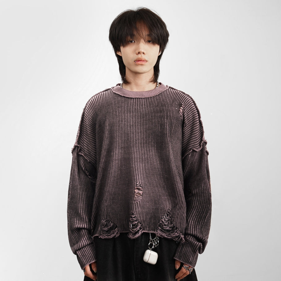HIERARCHY STUDIOS Chroma - Distressed Pink Flux Oversized Knit Sweater