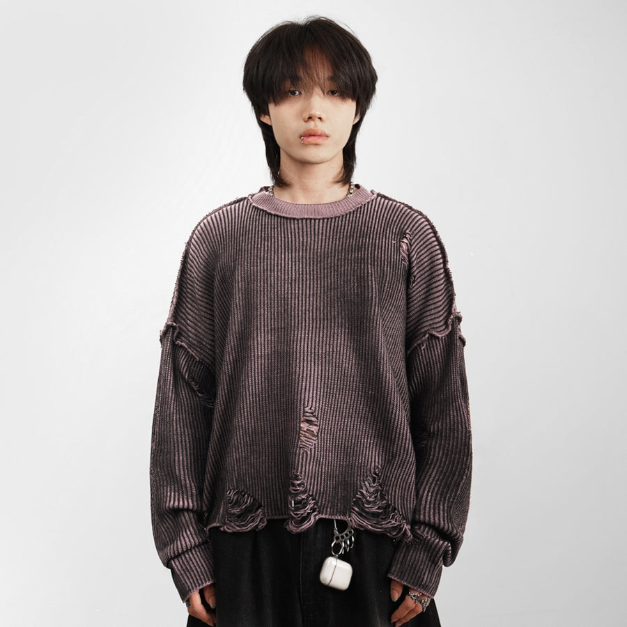 HIERARCHY STUDIOS Chroma - Distressed Pink Flux Oversized Knit Sweater