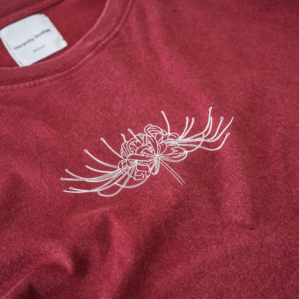 Flowers Wide Spider Lily Oversized T-shirt Washed Red
