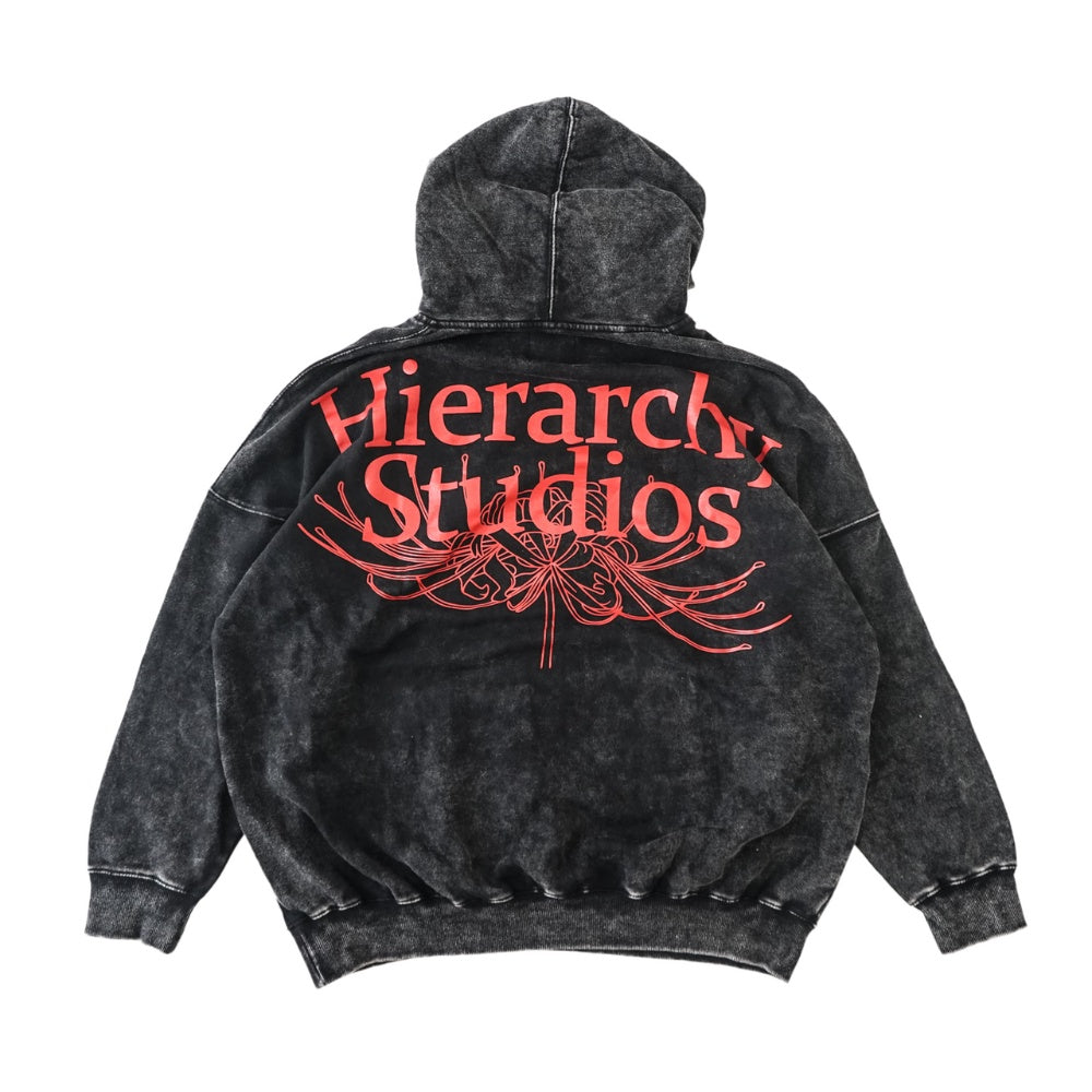 Washed Black Wide Spider Lily Oversized Hoodie