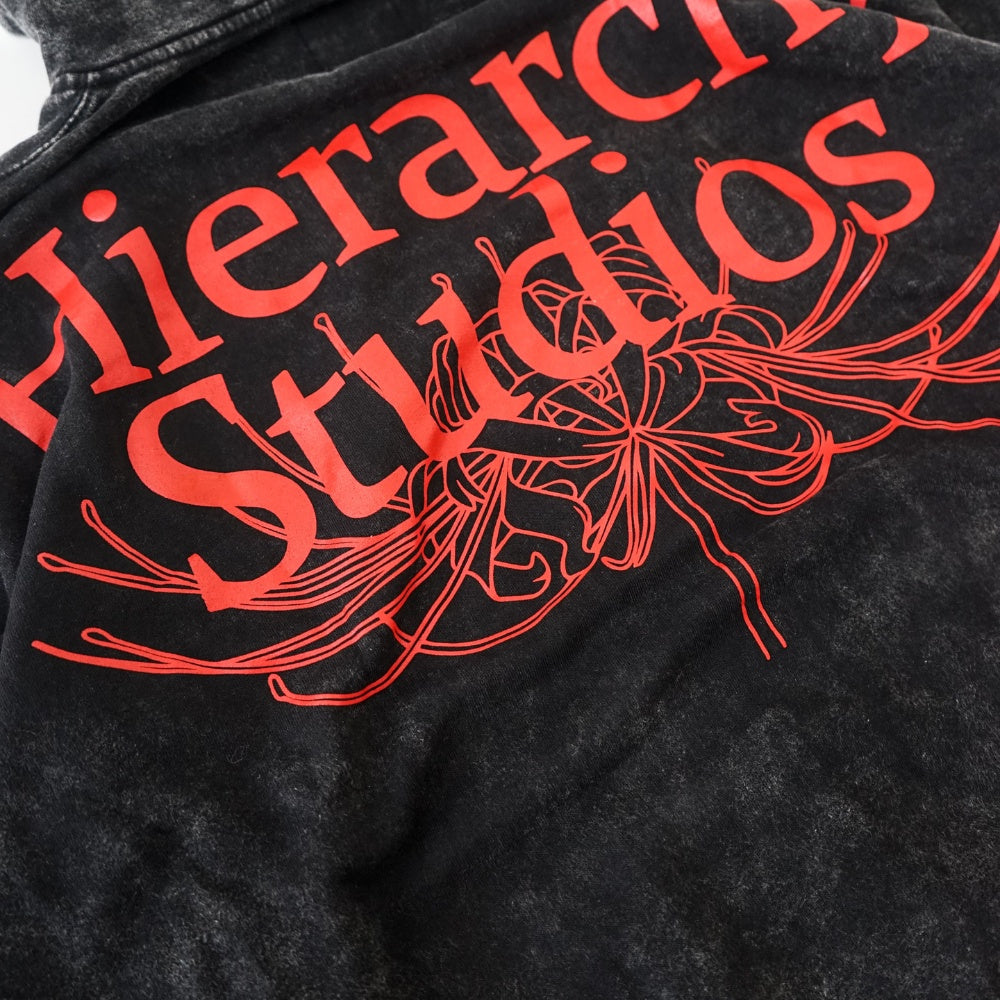 Washed Black Wide Spider Lily Oversized Hoodie