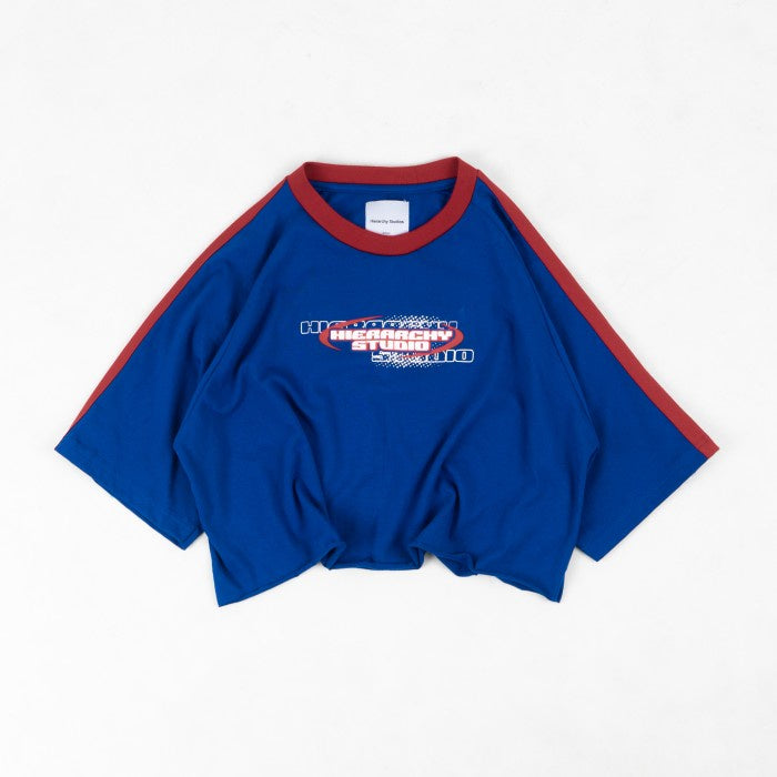 Blue Colorblock Cropped T-Shirt