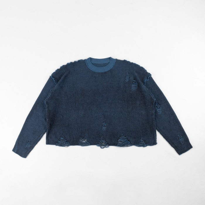 Distressed Blue Flux Oversized Knit Sweater