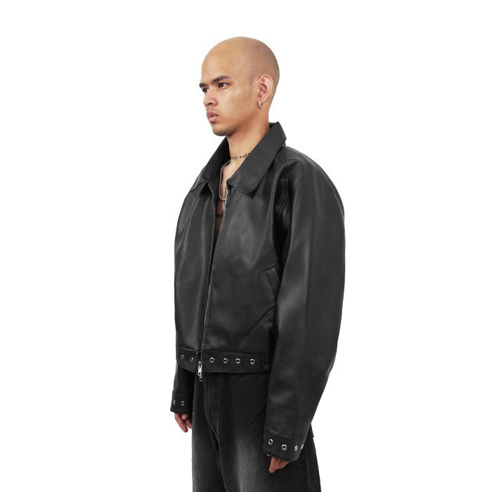 HIERARCHY STUDIOS Unsolved - Black Evidence Boxy Leather Jacket