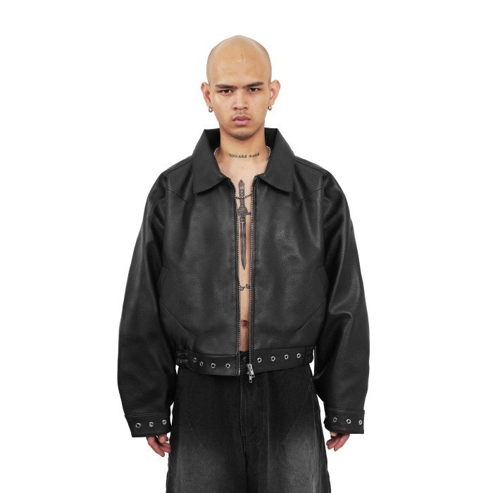 HIERARCHY STUDIOS Unsolved - Black Evidence Boxy Leather Jacket