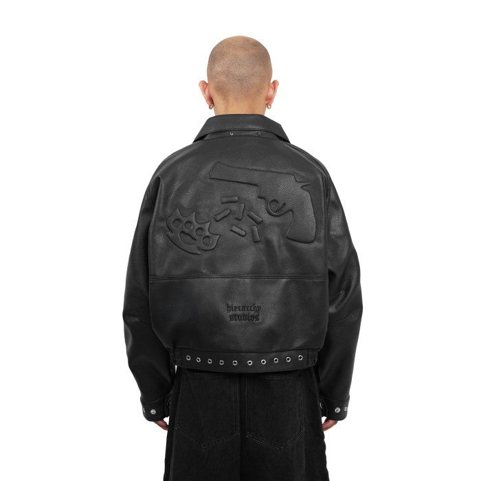 HIERARCHY STUDIOS Unsolved - Black Evidence Boxy Leather Jacket