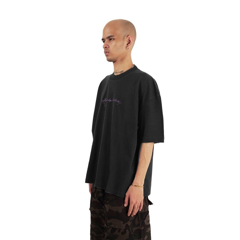 HIERARCHY STUDIOS Unsolved - Washed Black Fingerprint Boxy Oversized T-Shirt