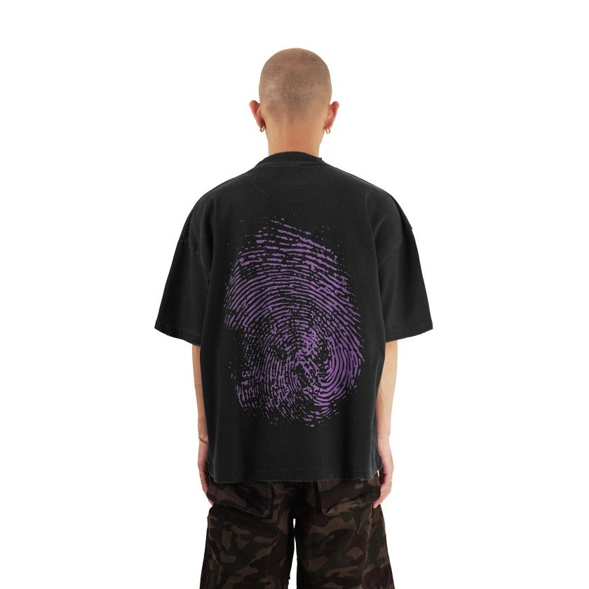 HIERARCHY STUDIOS Unsolved - Washed Black Fingerprint Boxy Oversized T-Shirt