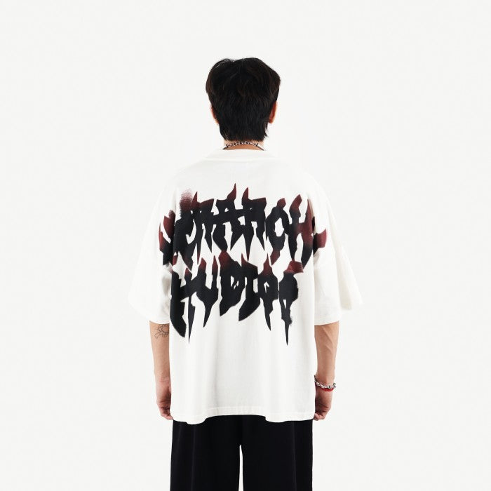 HIERARCHY STUDIOS TMTNW - White Burnout Wide Oversized T-Shirt