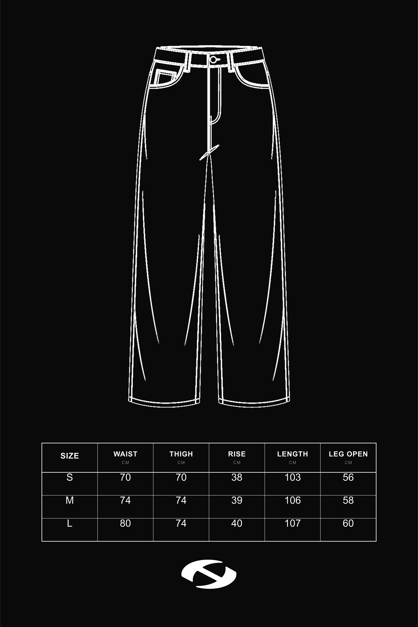 Size guide for HIERARCHY STUDIOS Unsolved - Camo Cargo Longpants