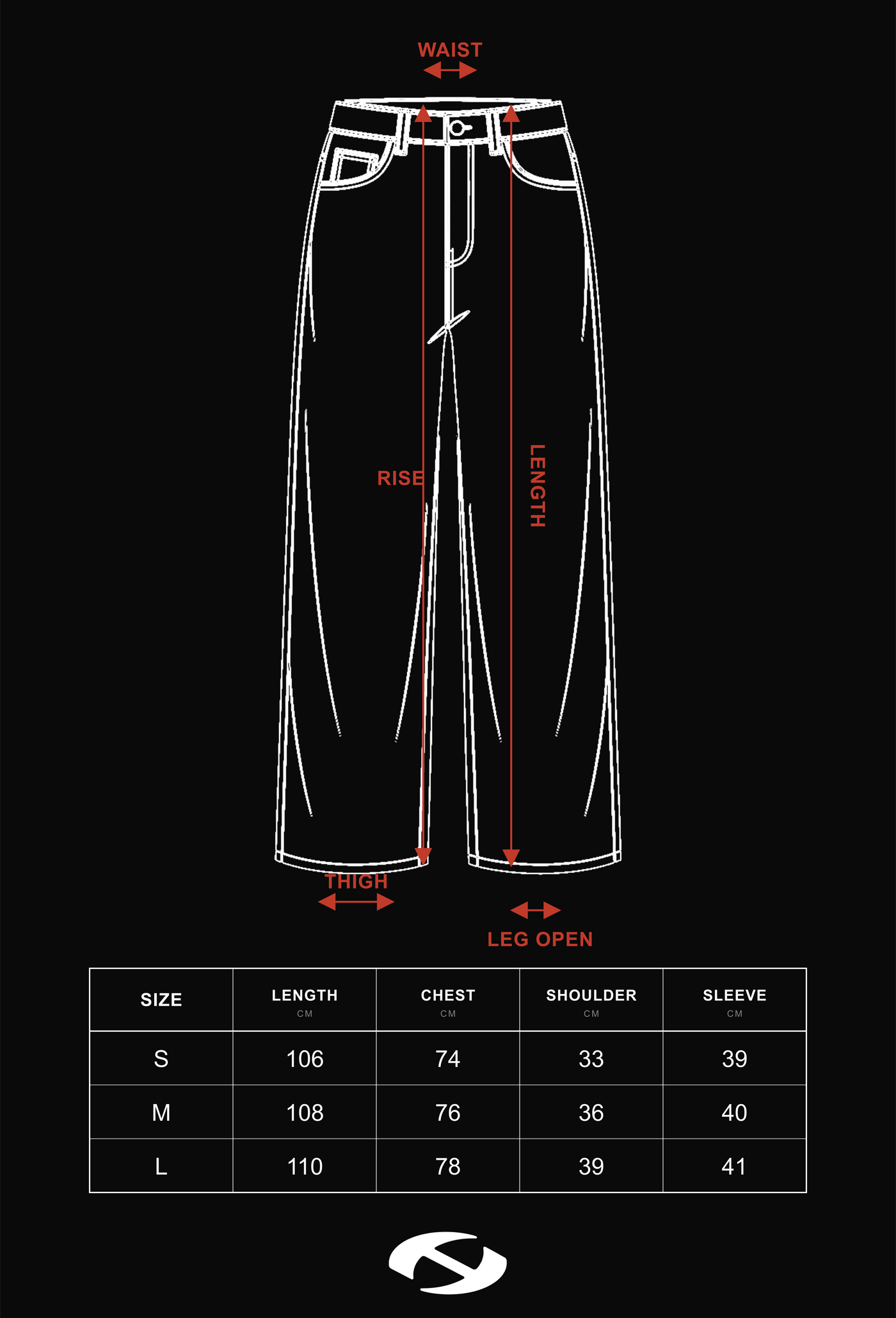 Size guide for Hierarchy Studios CR - Dirty Baggy Denim Pants
