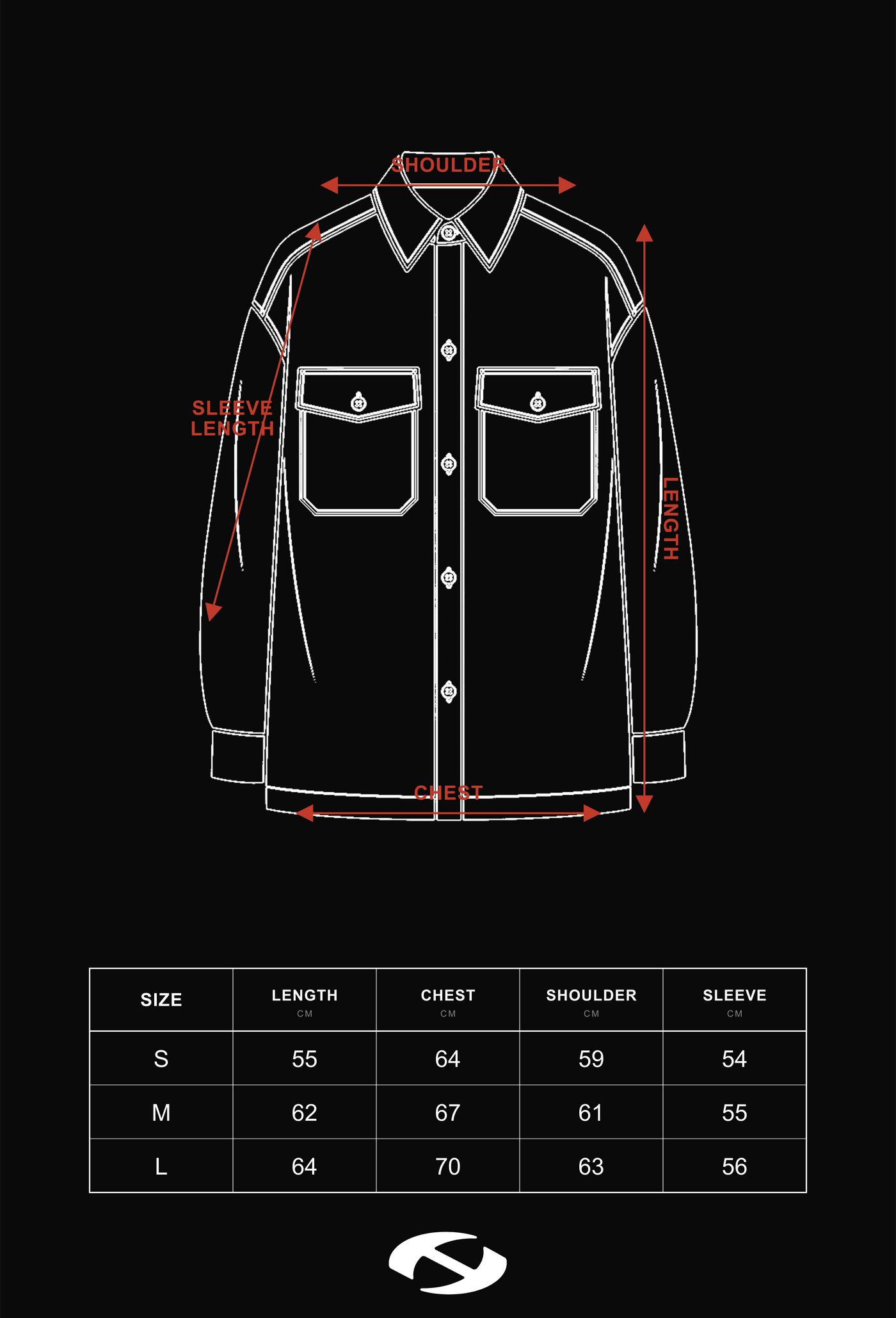 Size guide for Hierarchy Studios CR - Grey CR999 PVC Nylon Jacket