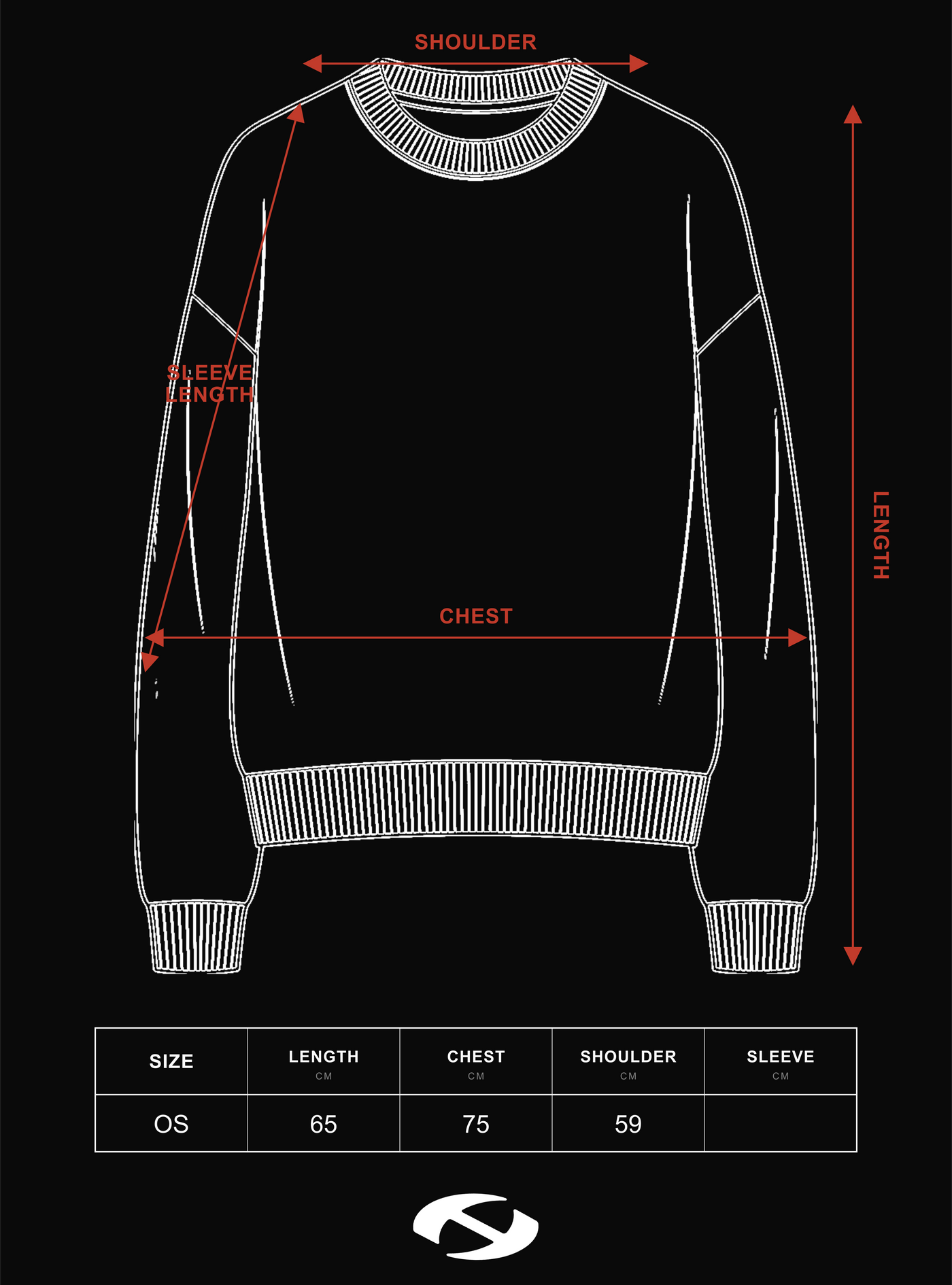 Size guide for Hierarchy Studios FA - Dark Grey Distressed Gun Oversized Knit Cardigan
