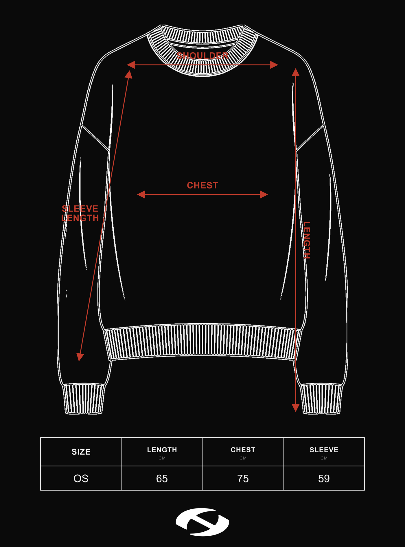 Size guide for Hierarchy Studios FA - Dark Grey Distressed Gun Oversized Knit Cardigan