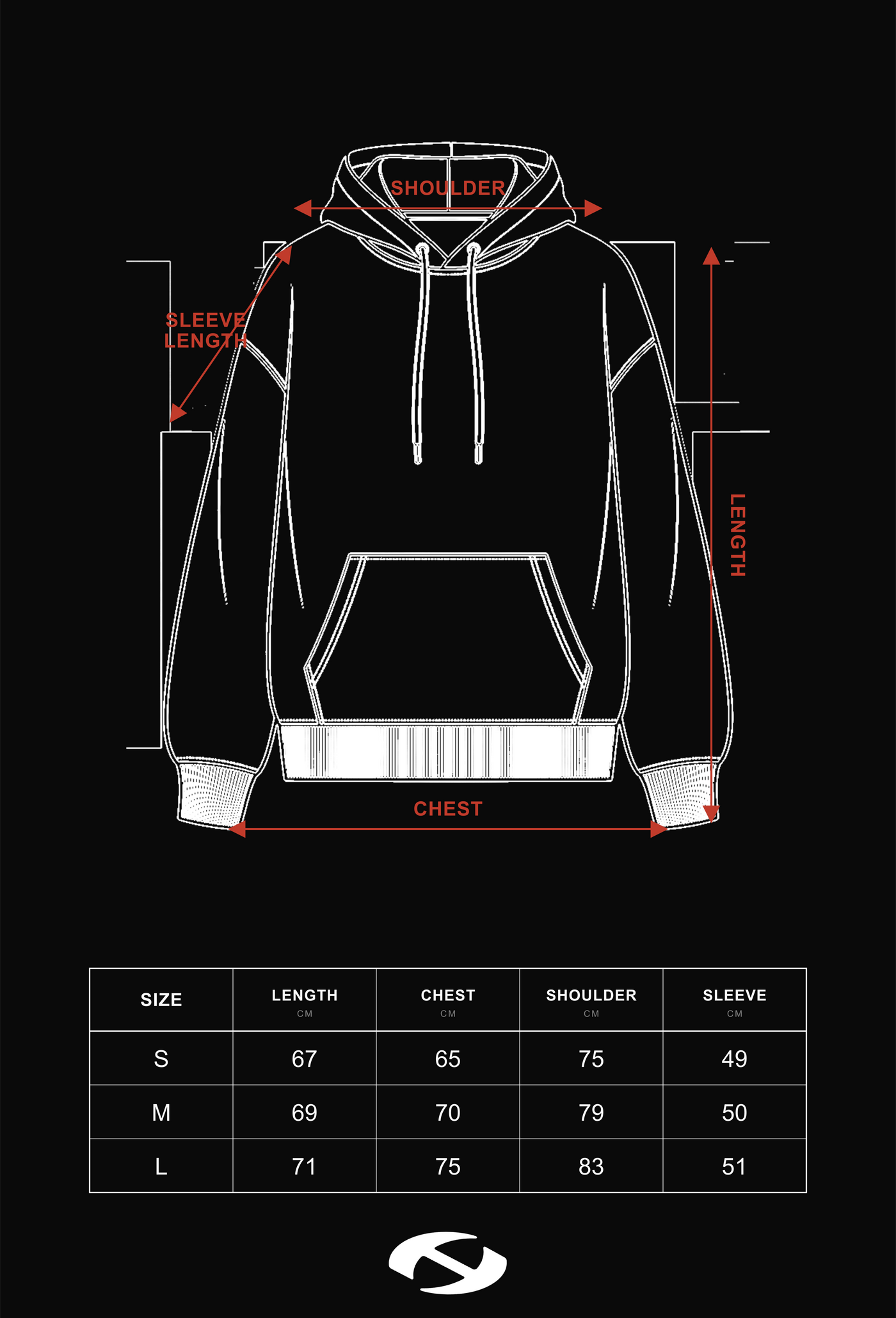 Size guide for Black Embroidered Wide Oversized Hoodie