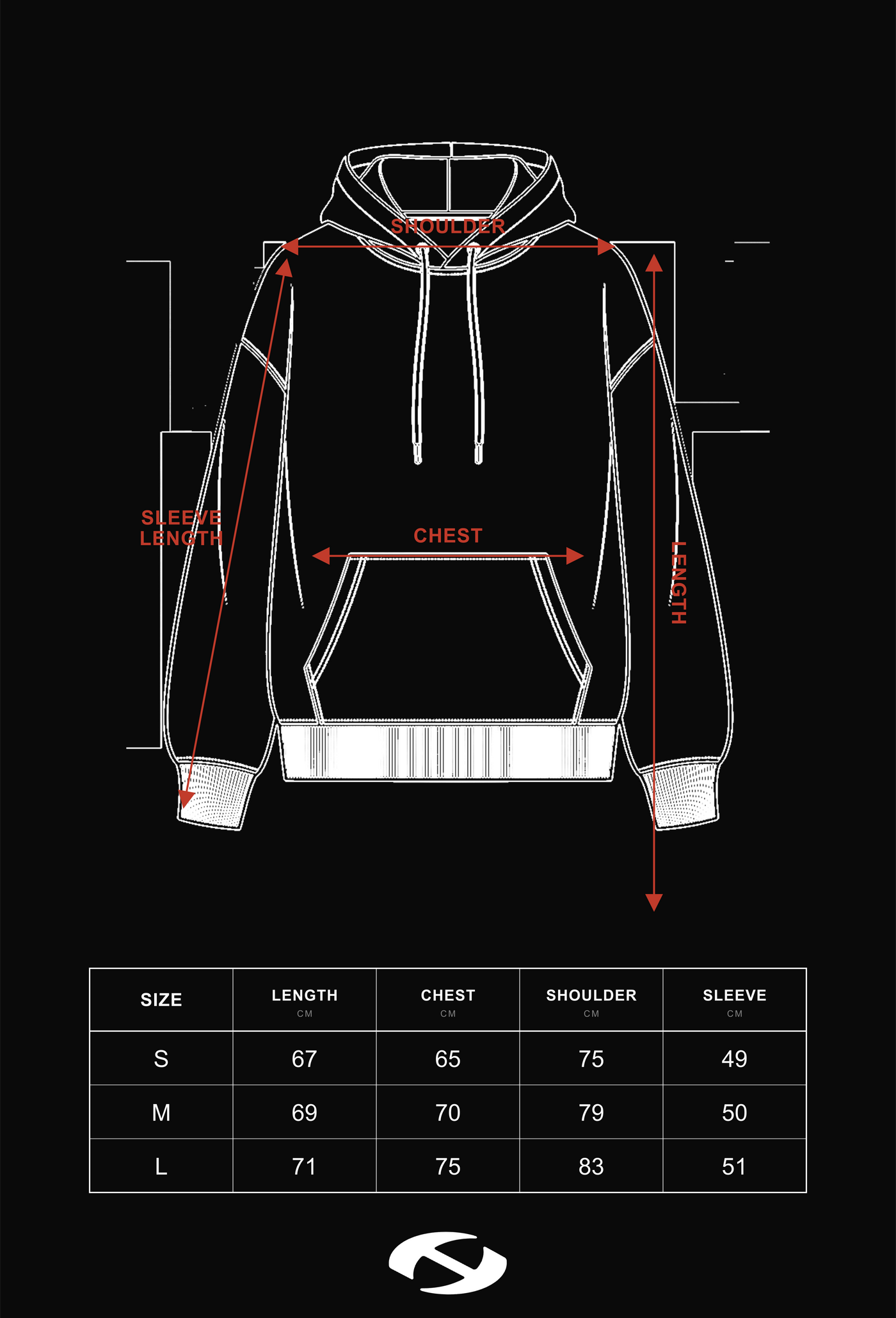 Size guide for Black Embroidered Wide Oversized Hoodie