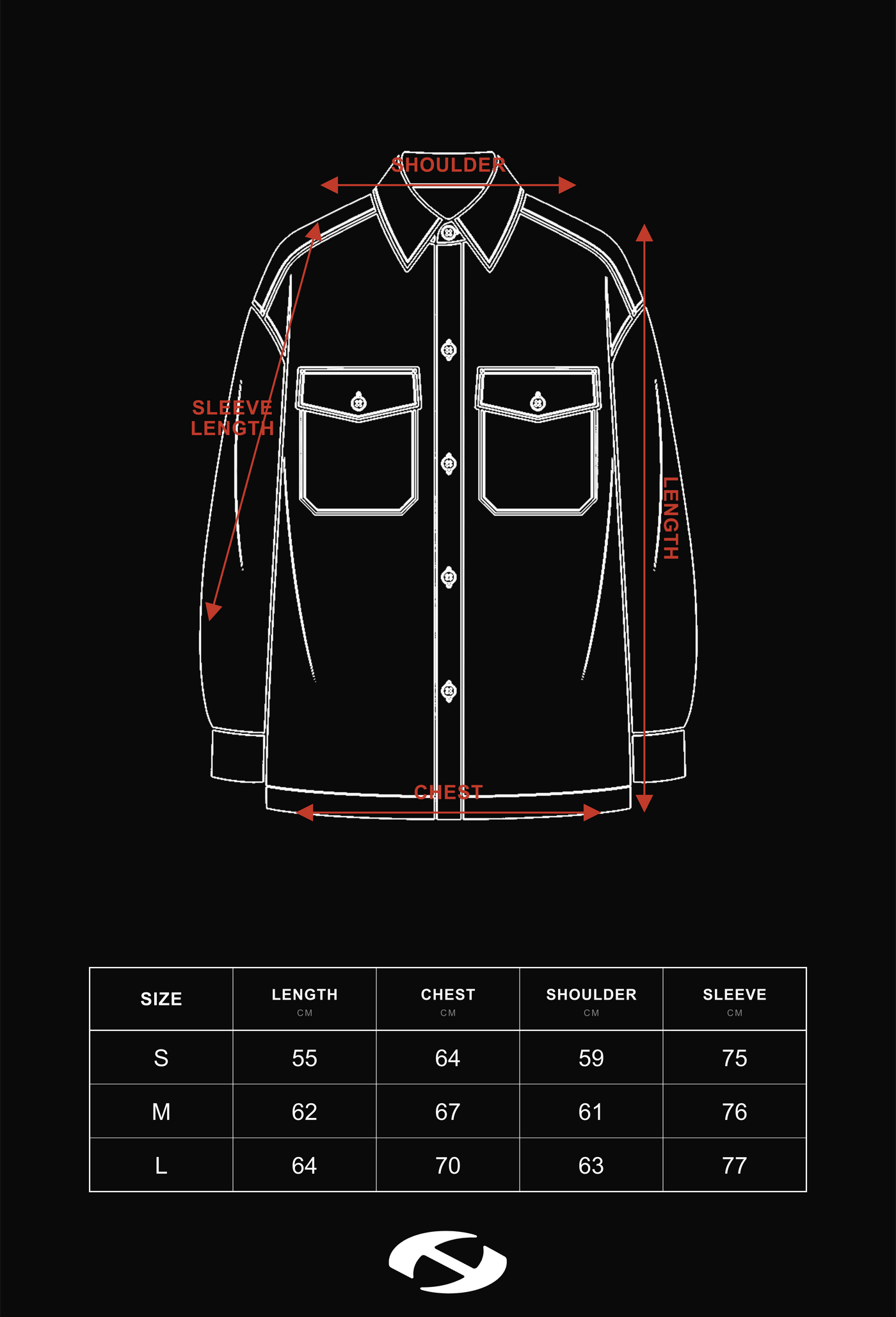 Size guide for HIERARCHY STUDIOS Unsolved - Camo Oversized Jacket